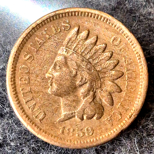 1859 Indian Head Cent VF Fine Copper-Nickel Laurel Wreath One Year Type 1C Coin