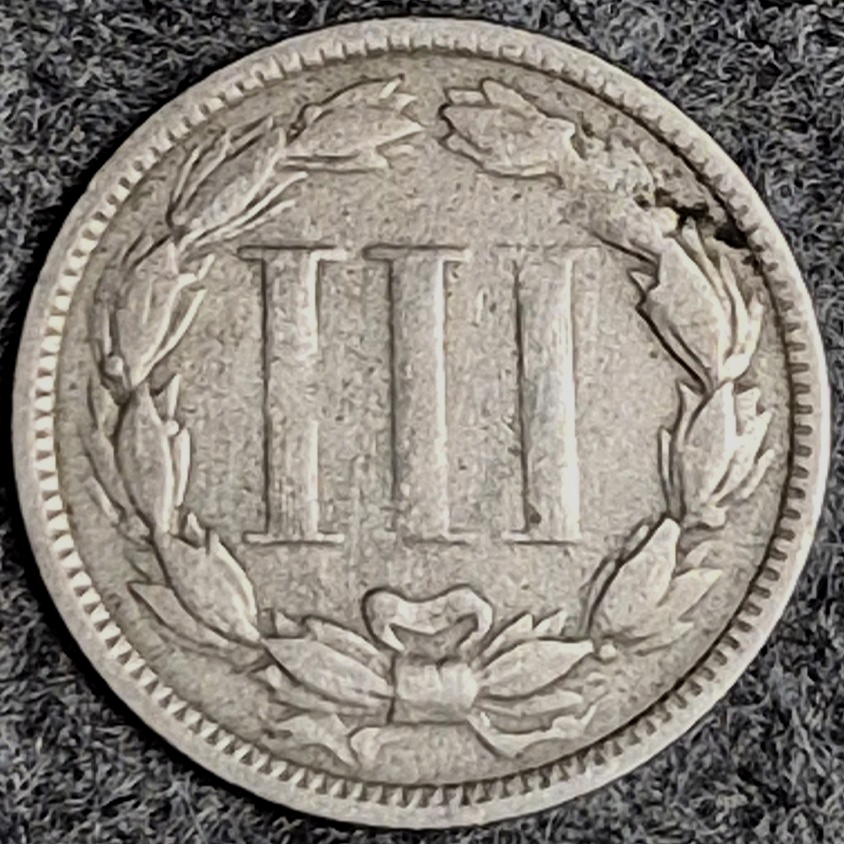 1873 Liberty Three Cent Nickel 3C Closed 3 VF Very Fine Philadelphia Civil War