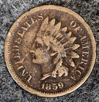1859 Indian Head Cent First Year VG Features Partial Liberty Coin Shown