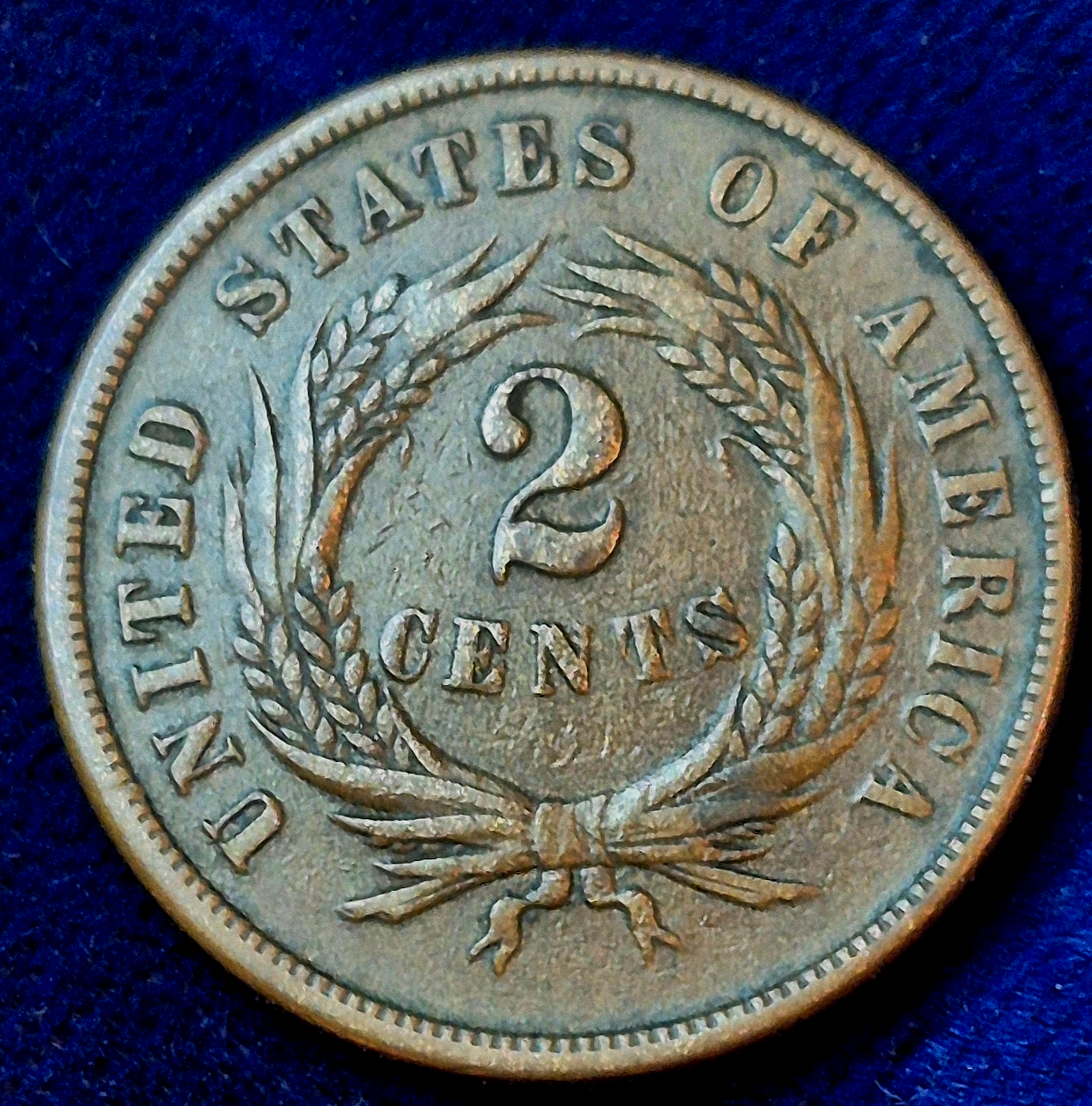 1865 2 Cent Piece Bold XF-AU Features, Strong "We", 1st Coin Made With Motto 2C