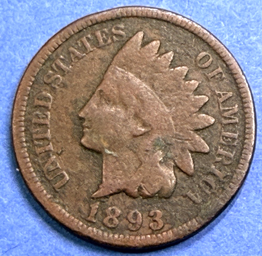 1893 Indian Head Cent Very Good - Fine (VG-F) Average Circulated Condition Penny