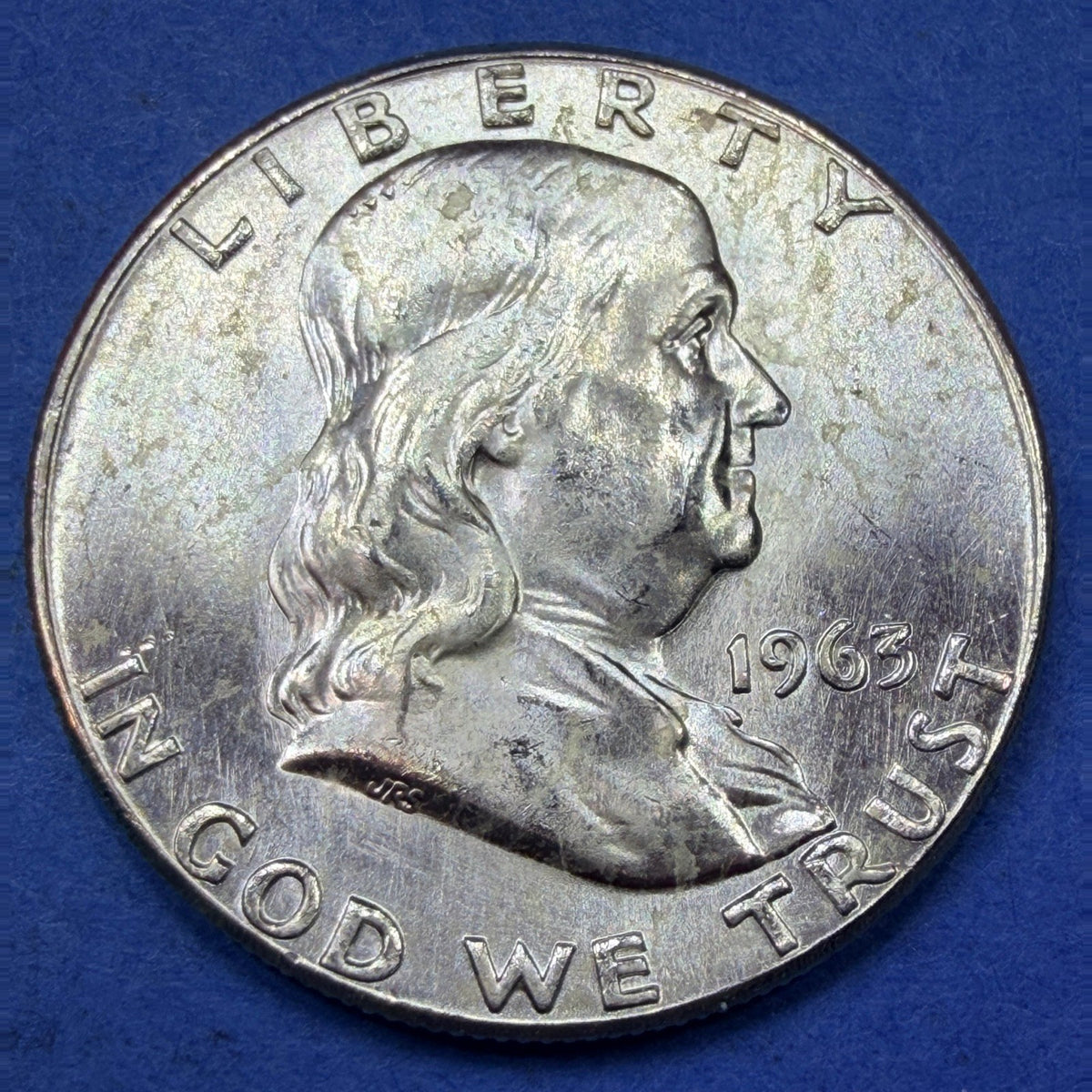 1963 Franklin Half Dollar 50C BU Uncirculated Final Year 90% Silver Toned Coin