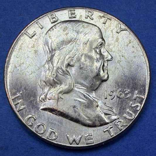 1963 Franklin Half Dollar 50C BU Uncirculated Final Year 90% Silver Toned Coin