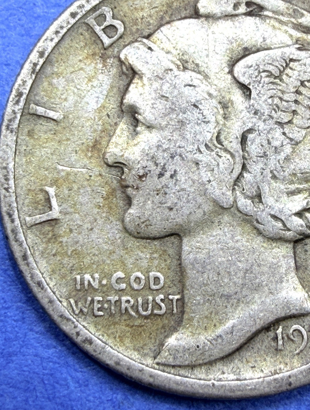 1918 Mercury Dime 10C 90% Silver VF Details W Counterstamp Graffiti Disclosed