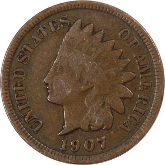 1907 Indian Head Cent Good-Fine (G-F) Average Circulated Condition Bronze Penny