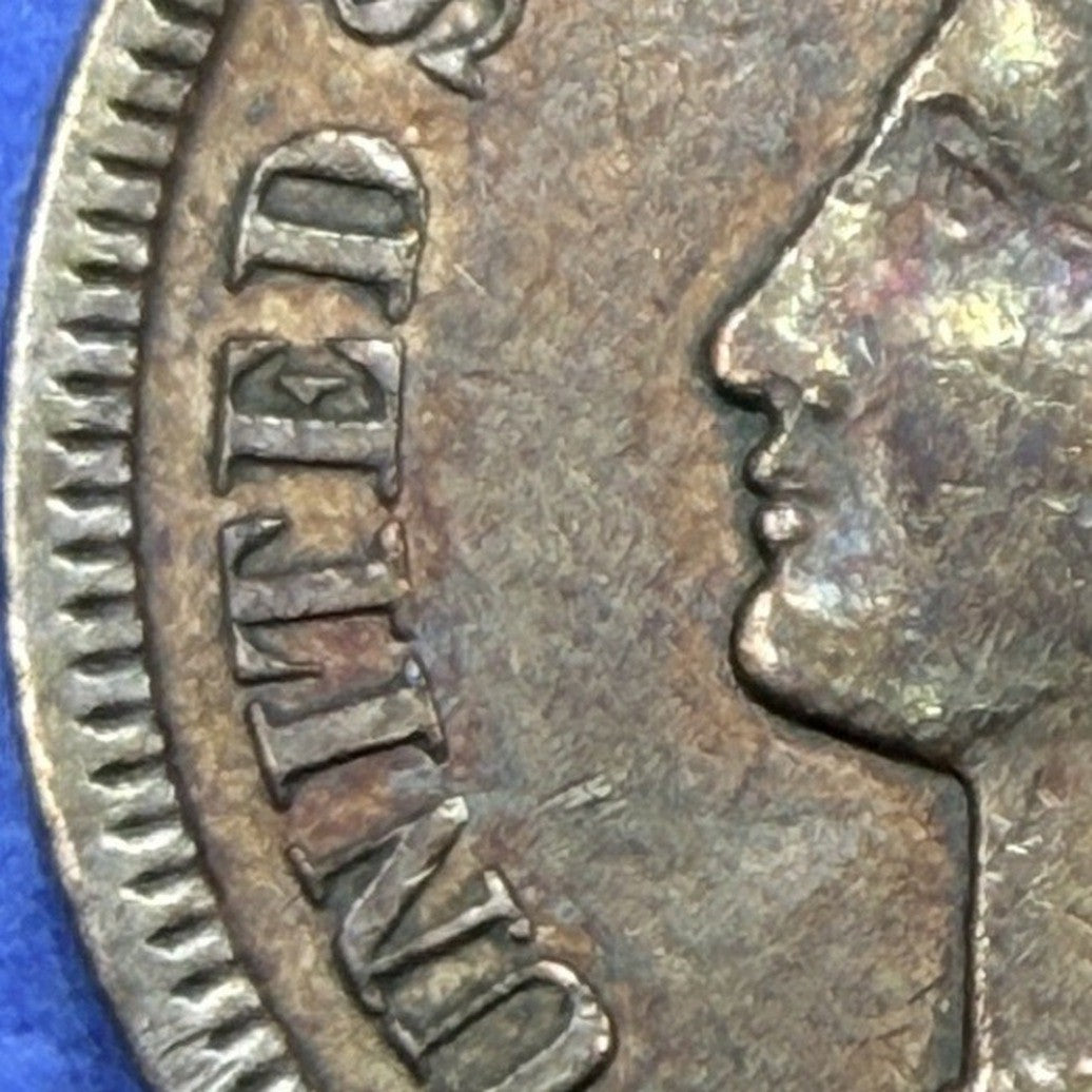 1891 Indian Head Cent 1C VF Very Fine Iridescent Toned Purple Blue Gold Penny