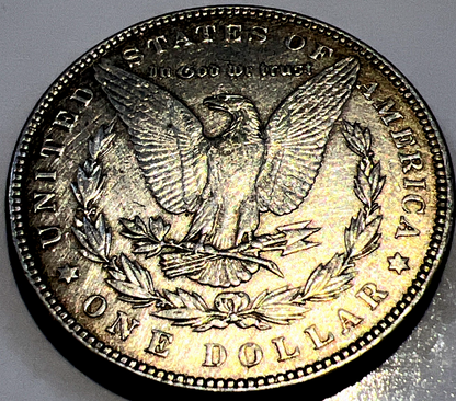 1885 P Morgan BEAUTIFUL GOLD TONING 90% Silver $1 Dollar SHARP Great Strike