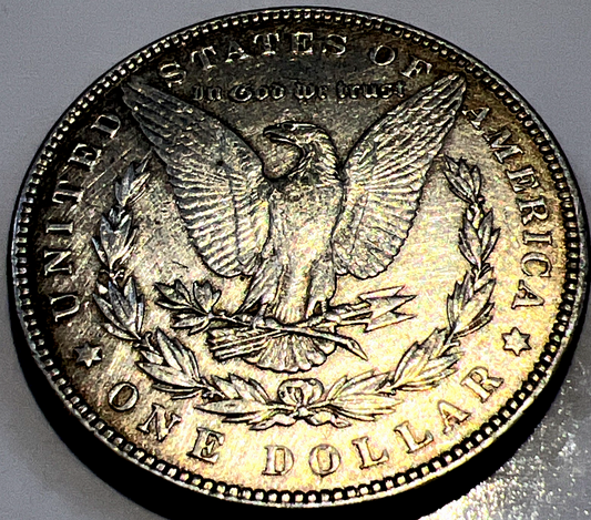 1885 P Morgan BEAUTIFUL GOLD TONING 90% Silver $1 Dollar SHARP Great Strike