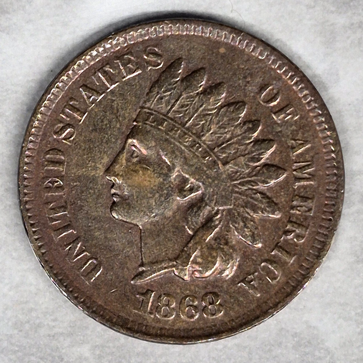 1868 Indian Head Cent Penny 1C XF+ Extremely Fine Rainbow Toned Scarce Date