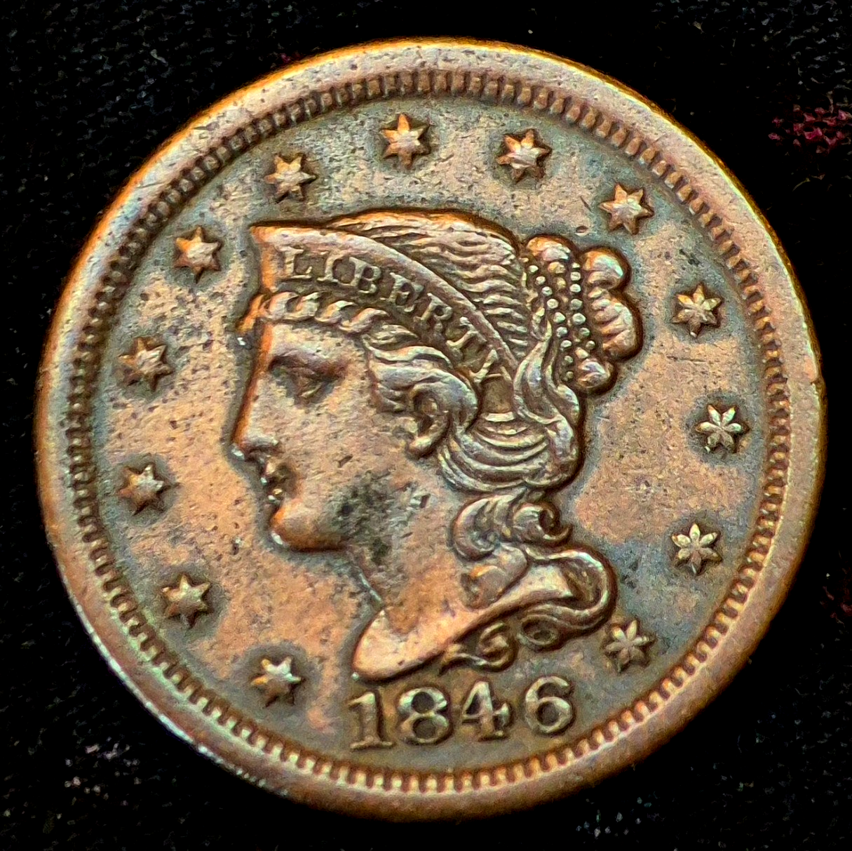 1846 Braided Hair Large Cent Small Date Crisp AU+ Features N19 R3+,   300 Remain