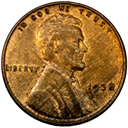 1938 Lincoln Wheat Cent WOODY Alloy Mix ERROR AU/BU COIN RED BROWN