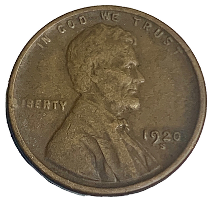 ✅ 1920-S Lincoln Cent ~ Good (G) to  (VG) Very Good Condition Copper Penny