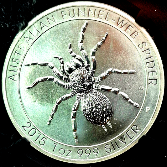2015-P MS69 1oz .999 SILVER AUSTRALIA *FUNNEL-WEB SPIDER* NGC WEB LABEL $1