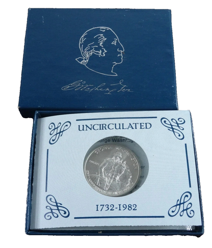 1982-D George Washington Commemorative Half Dollar 90% Silver BU Unc Box & COA