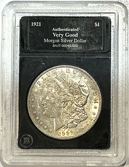 🔥1921 Morgan Silver Dollar 💎BA Authenticated💎 Very Good Condition In Slab