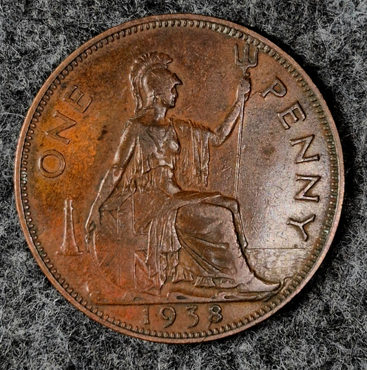 1938 United Kingdom UK Great Britain One 1 Penny Beautiful Actual Coin KM-845