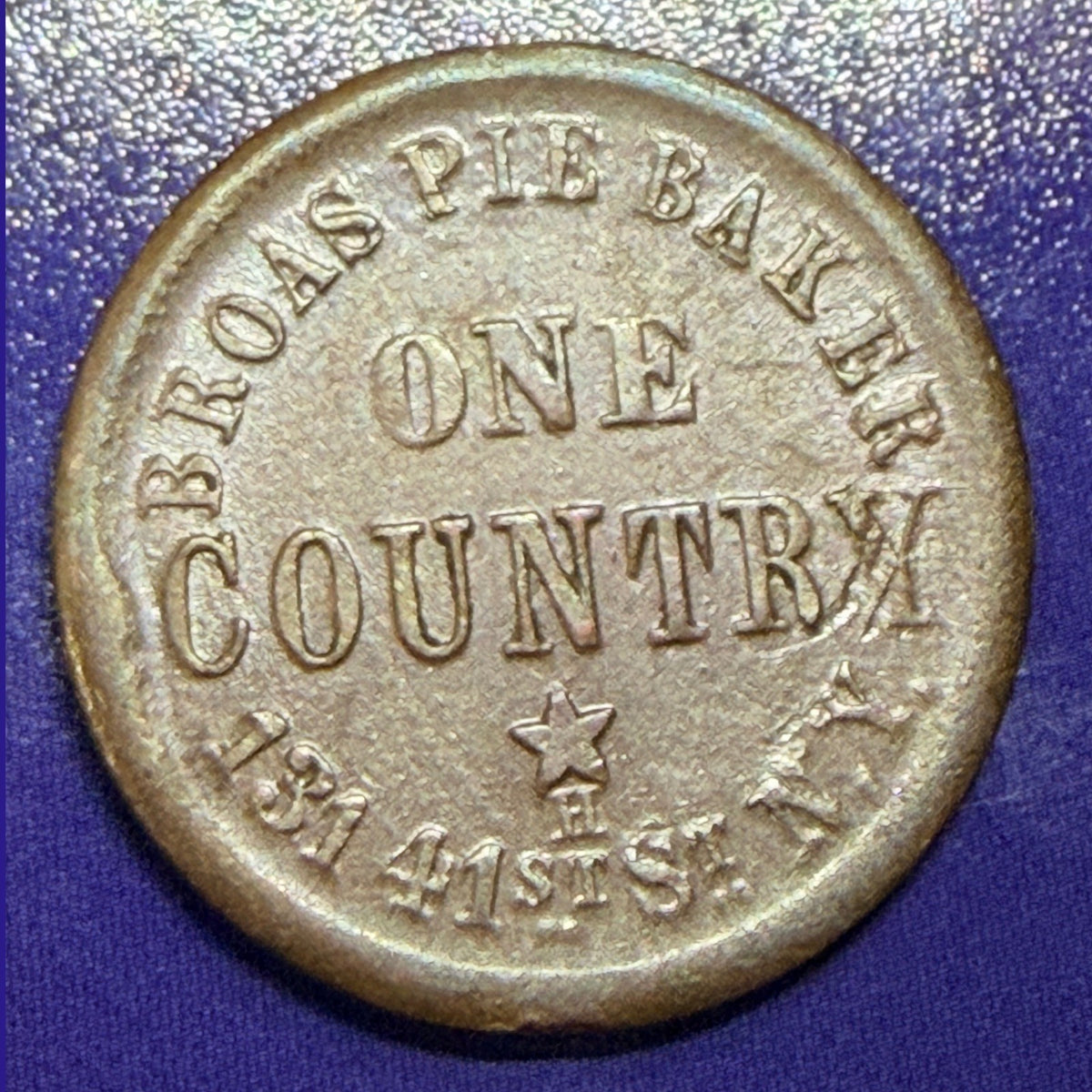 1863 Civil War Token Broas Pie Baker New York XF Extra Fine Patriotic Store Card