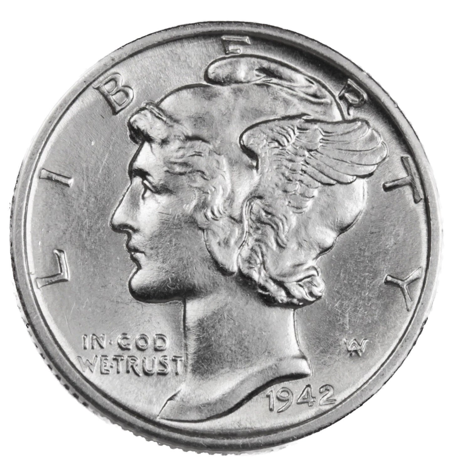 1942 D Mercury Dime BU Brilliant Uncirculated 90% Silver 10c FSB White Coin