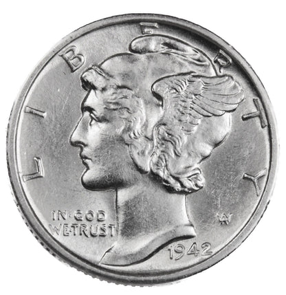 1942 D Mercury Dime BU Brilliant Uncirculated 90% Silver 10c FSB White Coin