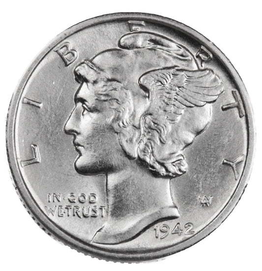 1942 D Mercury Dime BU Brilliant Uncirculated 90% Silver 10c FSB White Coin