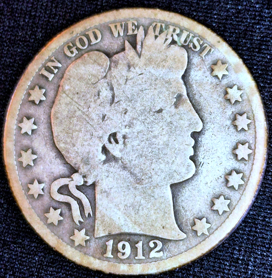 1912 S Barber Half Dollar 90% Silver 50C Circulated Condition