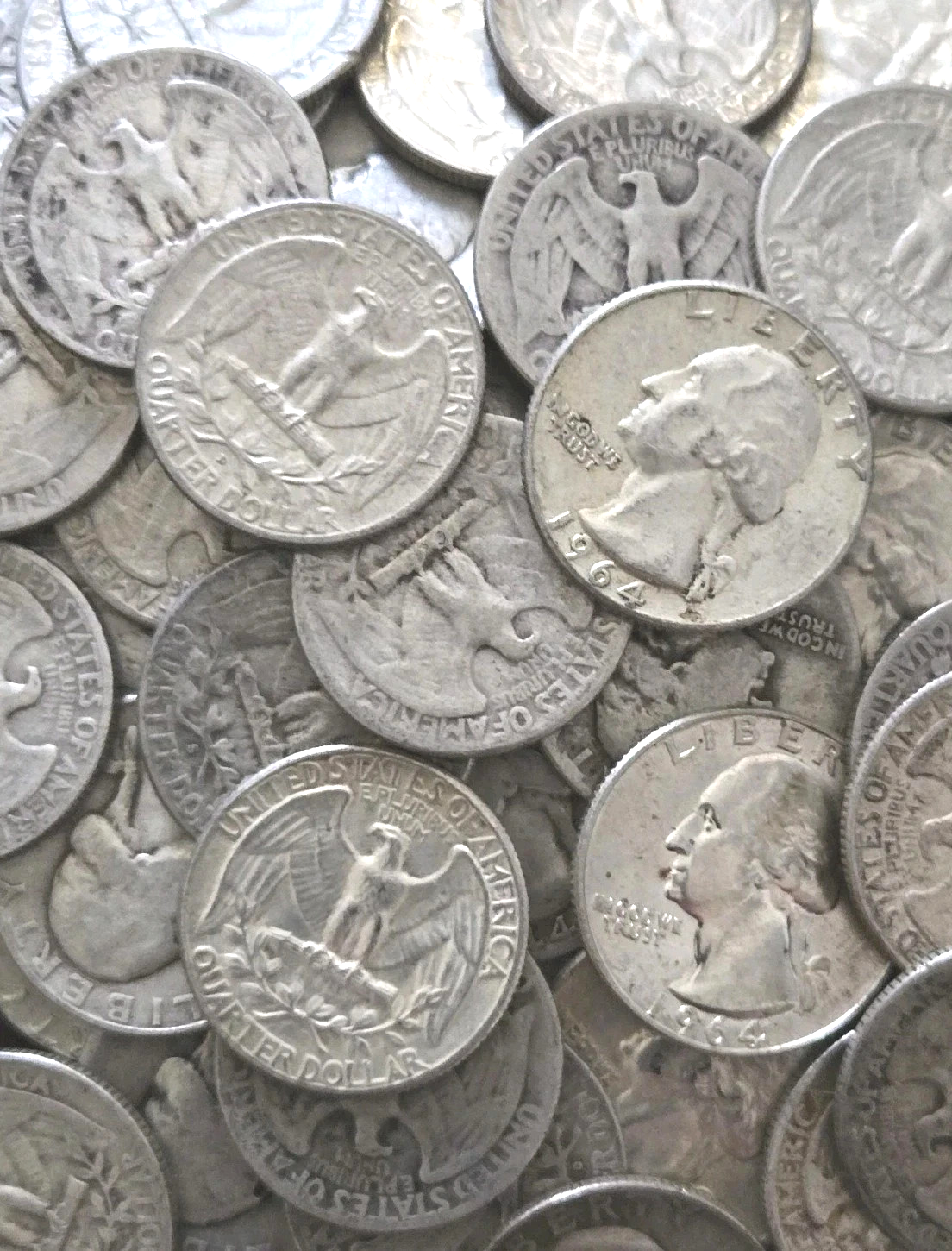 $1 Face Value 90% Silver Washington Quarters 25c Circulated (Four Coins) G - VG+