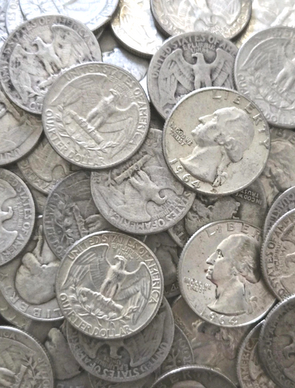 $1 Face Value 90% Silver Washington Quarters 25c Circulated (Four Coins) G - VG+