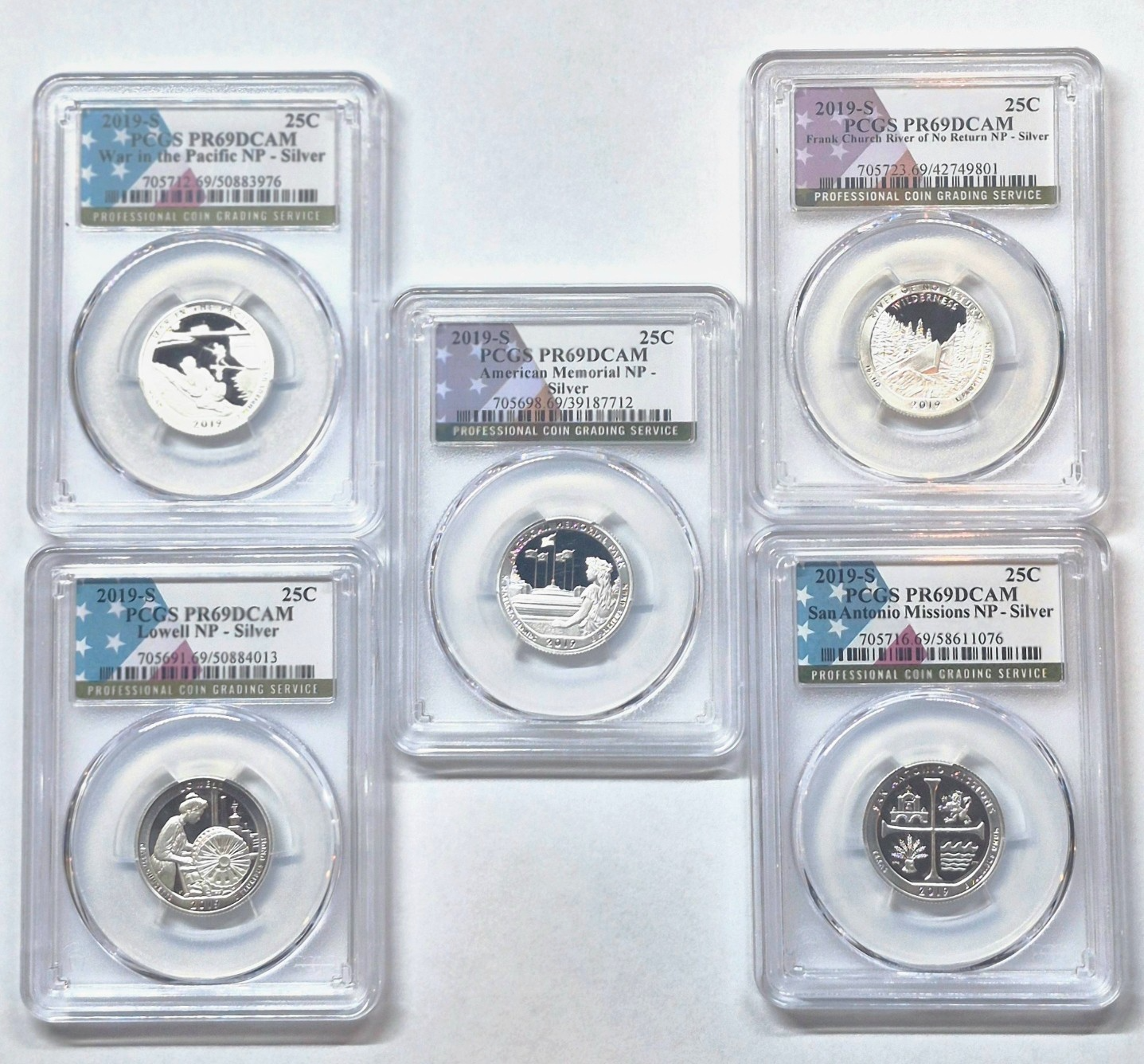 2019 S National Parks 5 Coin Silver Quarter Set PCGS PR69DCAM Special Flag Label