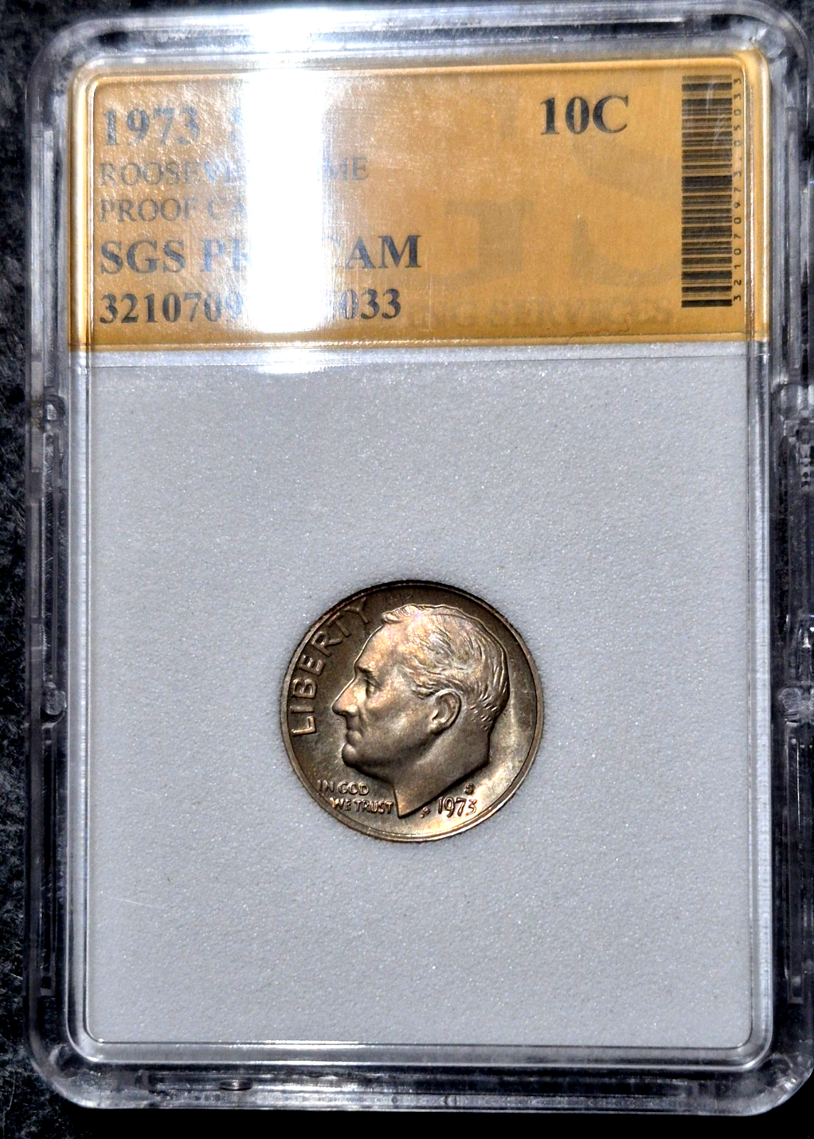 1973-S Roosevelt Dime Proof Toned San Francisco Mint US 10C Clad Coin