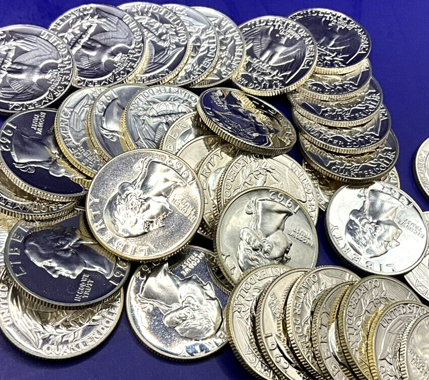 🔥 1962 P GEM BU Washington 90% Silver Quarter US Treasury From OBW Roll Coin 1