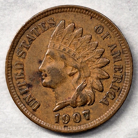 1907 Indian Head Cent Penny 1C XF+ Extremely Fine Full LIBERTY Bronze Brown