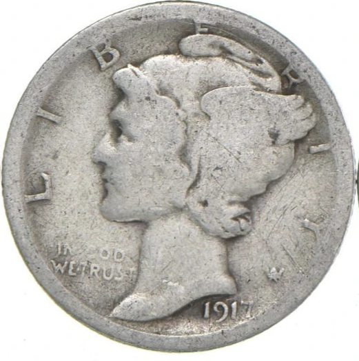 1917-S Mercury 90% Silver Dimes G-VG (Good - Very Good) Average Circulated