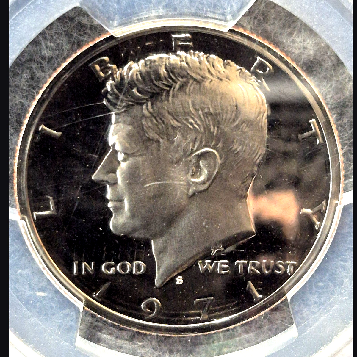 1971-S Kennedy Half Dollar PCGS PR68 Proof 50C Clad Coin - Scratched Holder