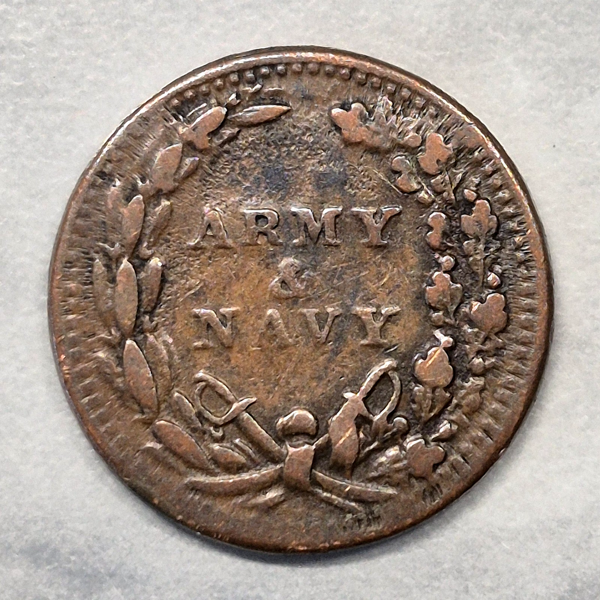 1863 Army & Navy Civil War Token Patriotic CWT Liberty Head 13 Stars VF Copper