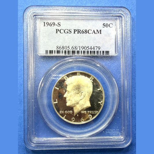 1969-S Kennedy Half Dollar Proof PCGS PR68CAM Cameo 40% Silver 50C Mintage 2.9M