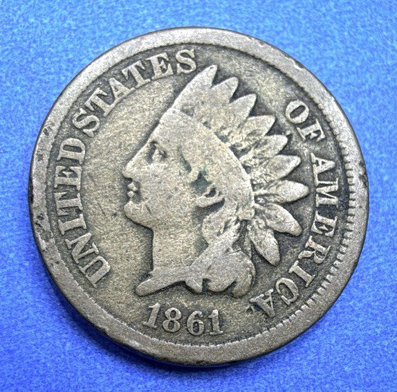 1861 Indian Head Cent Copper Nickel Civil War Semi Key Date VG Sharp Feathers CN