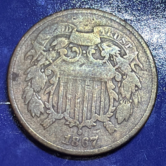 1867 Two Cent Piece 2C Shield F Fine US Coin Philadelphia