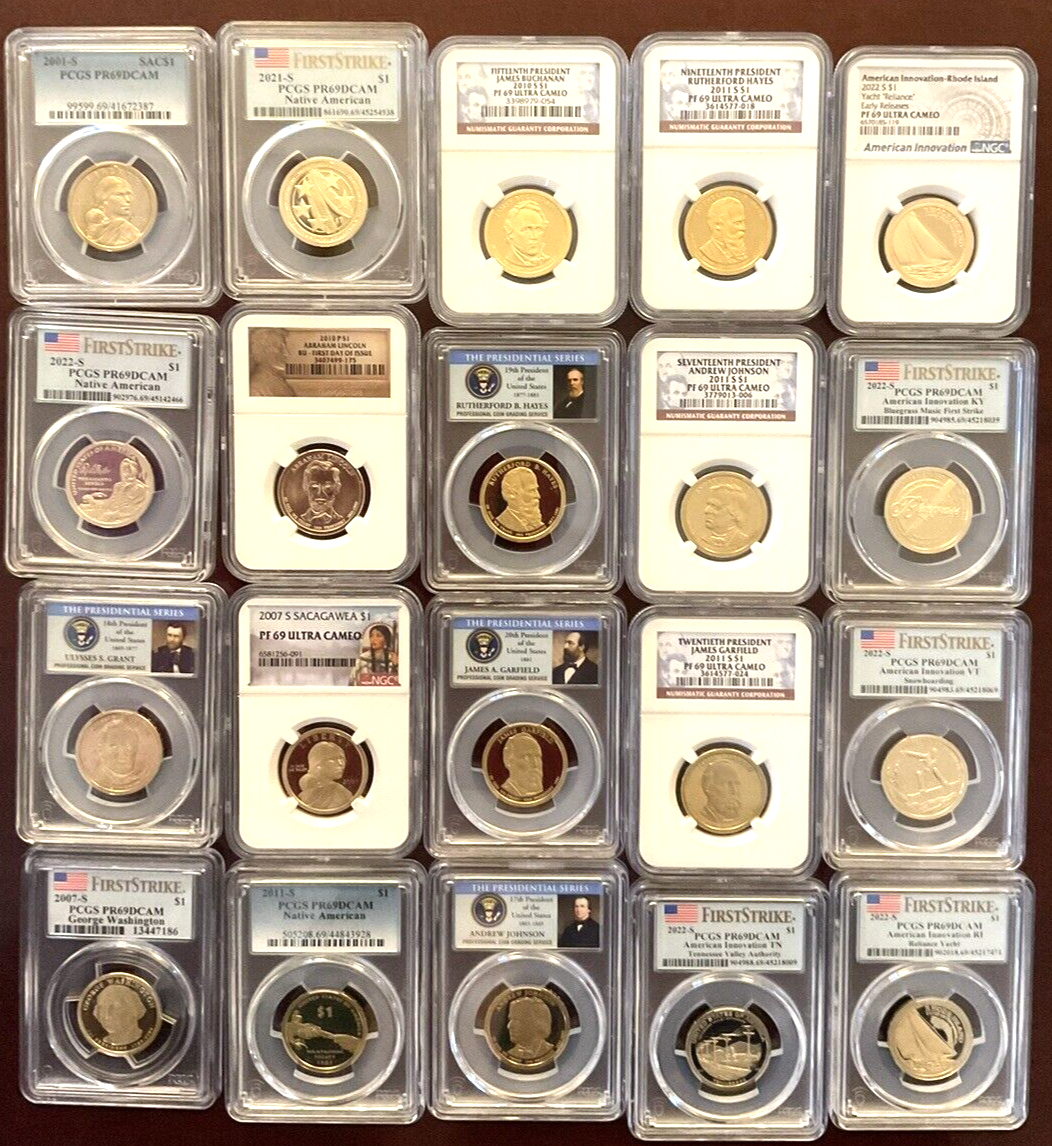 LOT of 2 US Dollar $1 PCGS NGC Graded PROOF COINS PR69 Multi Dates Mint Label 🏆