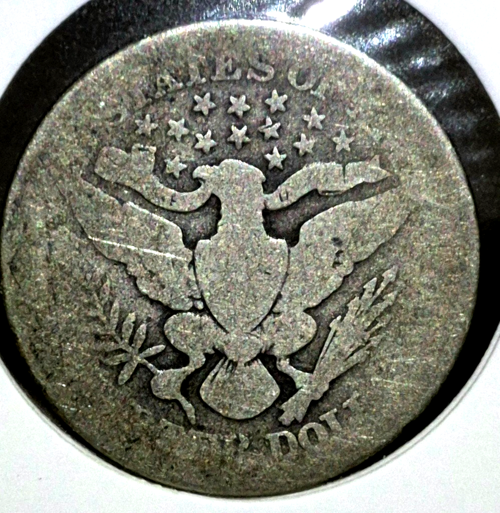 1914 P Barber Silver Quarter 90 % SILVER About Good Condition Partial Motto 25C