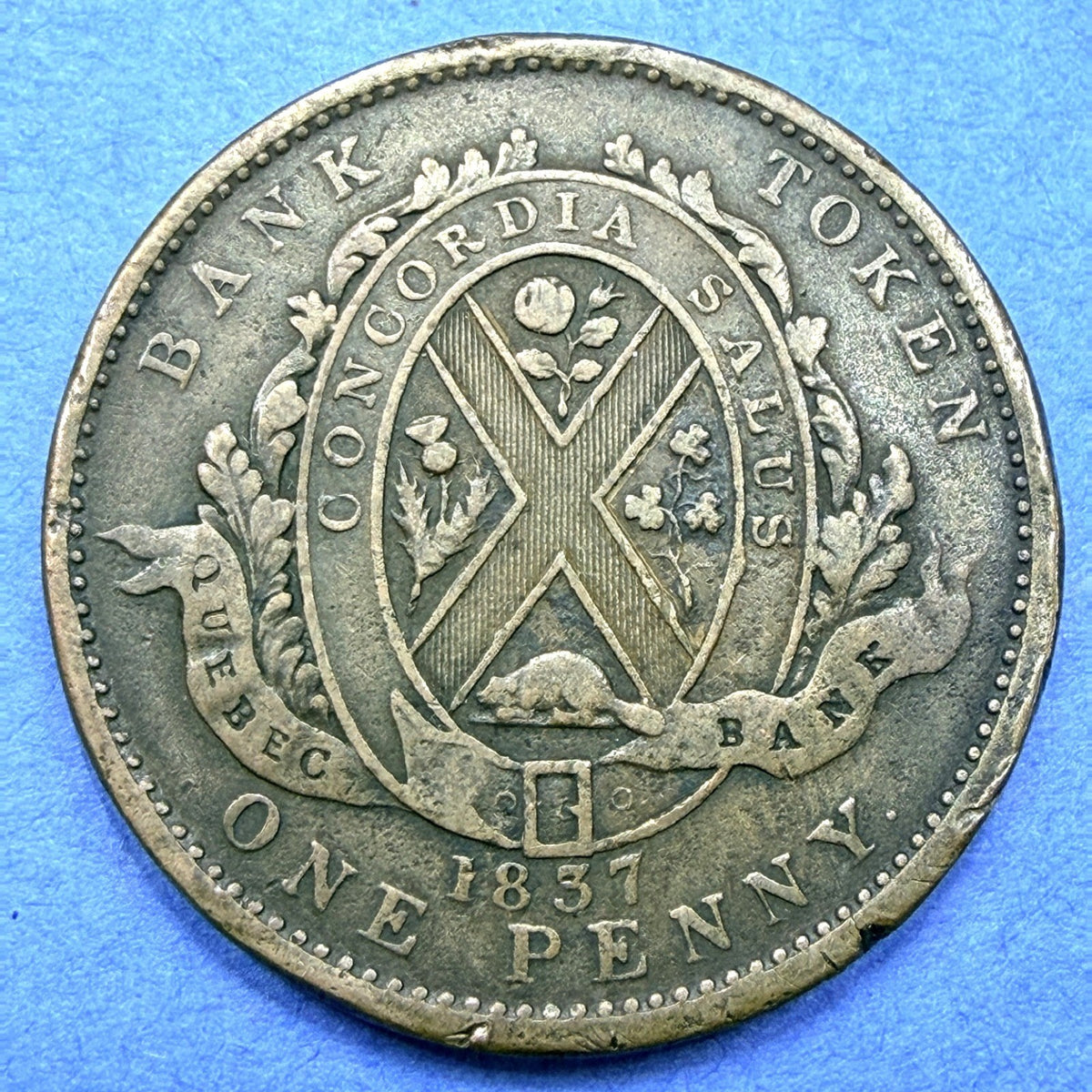 1837 Quebec Bank Habitant Token One Penny Deux Sous Lower Canada Breton 521 F