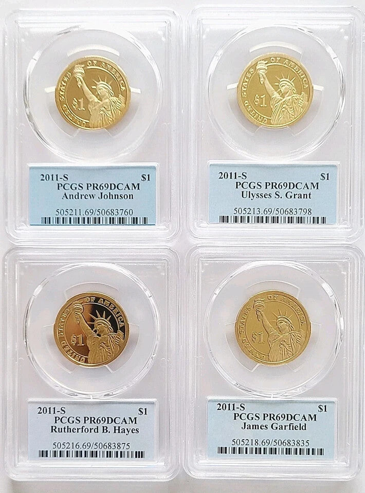 2011 S Presidential Dollar Set PCGS PR69DCAM Grant Hays Garfield Johnson