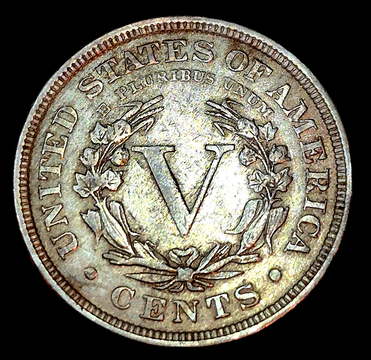 1890 Liberty V Nickel Very Nice Eye Appeal Rainbow Toned Strong XF+ Features 5C