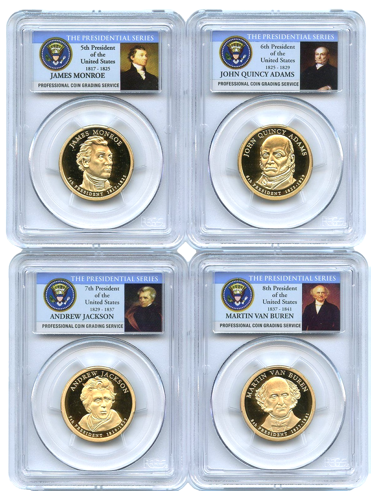 ✅ 2008 S Presidential Dollars 4 Coin Set PCGS PR69DCAM  Jackson, Adams, Monroe