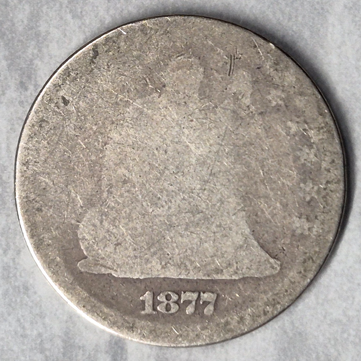 1877 Seated Liberty Quarter 25C 90% Silver With Motto Type Coin About Good AG