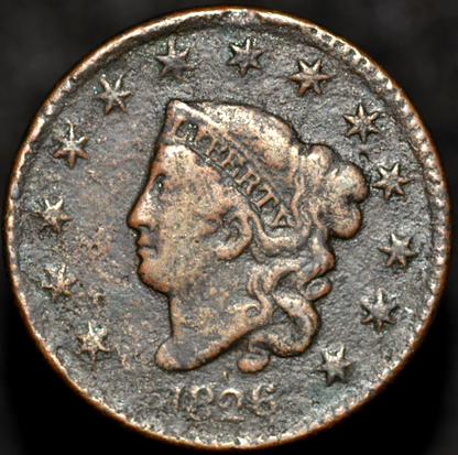 1826 1C Coronet Head Cent N5 R2 GSID 934 Strong Fine+ Features