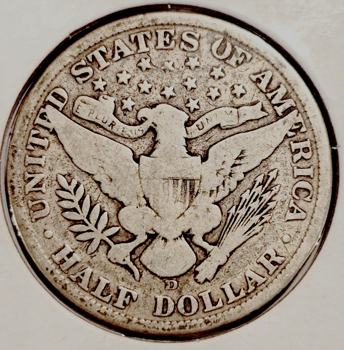 1908 D Barber Half Dollar 90% Silver G-VG Features Full Motto 50C