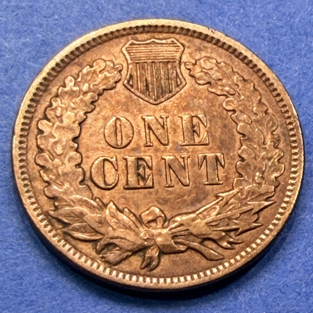 1891 Indian Head Cent 1C VF Very Fine Iridescent Toned Purple Blue Gold Penny