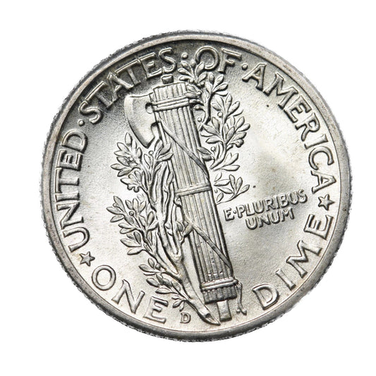1943 D Mercury Dime BU Brilliant Uncirculated 90% Silver 10c FSB White Coin
