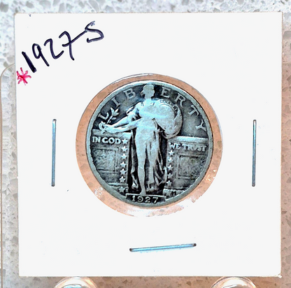 RARE 1927-S Standing Lib Quarter VG-F Features Lowest Mint Only 396K 90% Silver