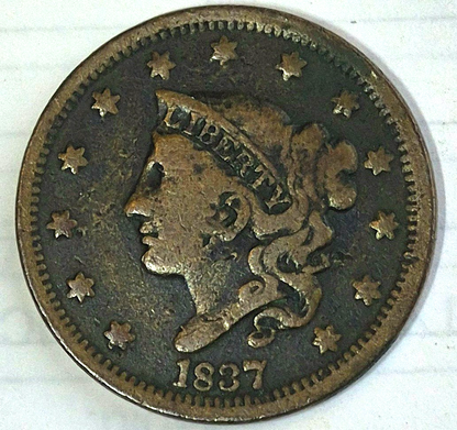 1837 Coronet Matron Head Large Cent Small Letters Fine Features N10 R1 GSID 1033